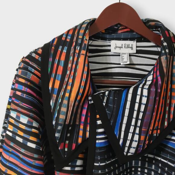 Joseph Ribkoff Colorful Abstract Textured Cape Jacket Sz 12 Artsy Eccentric - Picture 4 of 16
